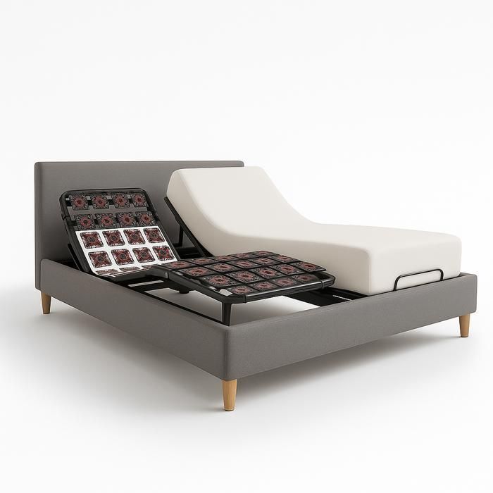 Conjunto de cama eléctrica con colchón de 180x200 cm - Gris claro - Base de relajación + Estructura de cama de tela + Colchón