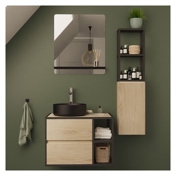 Conjunto de lavatório individual EDISSON de 70 cm + lavatório + espelho + coluna