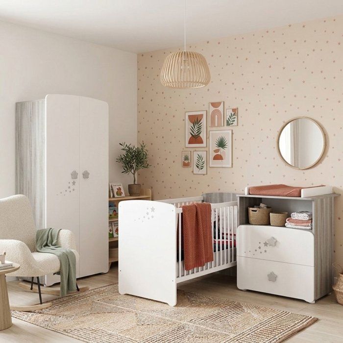 Conjunto de dormitorio infantil Nao Trio: cuna de 120x60 cm, cambiador y armario - Babyprice - Blanco