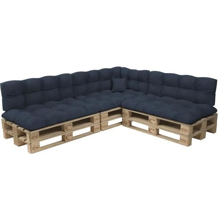 Coussins palettes Matelassé - Bleu foncé - Set 8 pièces  COUSSINS DE PALETTES - 100% Polypropylène - Intérieur/Extérieur - POKAR