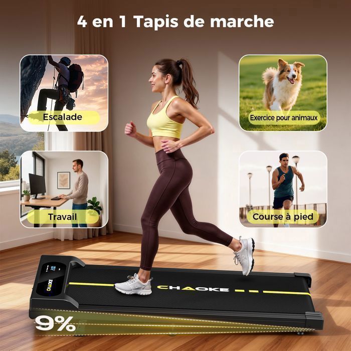Walking Treadmill, Running Treadmill with Speakers, 9% Incline, 2.75HP Motor, Speed 1–10km/h, Bluetooth App