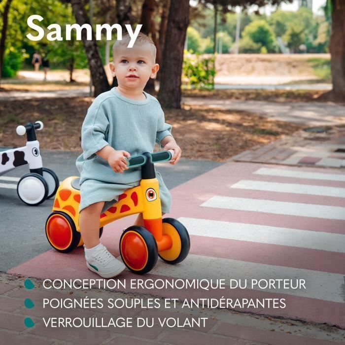 LIONELO Sammy Loopfiets - Kinderfiets - Kleurrijke Verlichting - 4 Wielen - 1-3 jaar (tot 30 kg) - Ergonomisch - Wit/Zwart