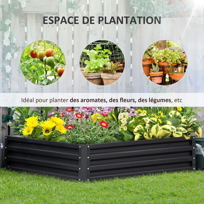 Huerto de jardín Outsunny - acero galvanizado - 120 x 120 x 30 cm - gris