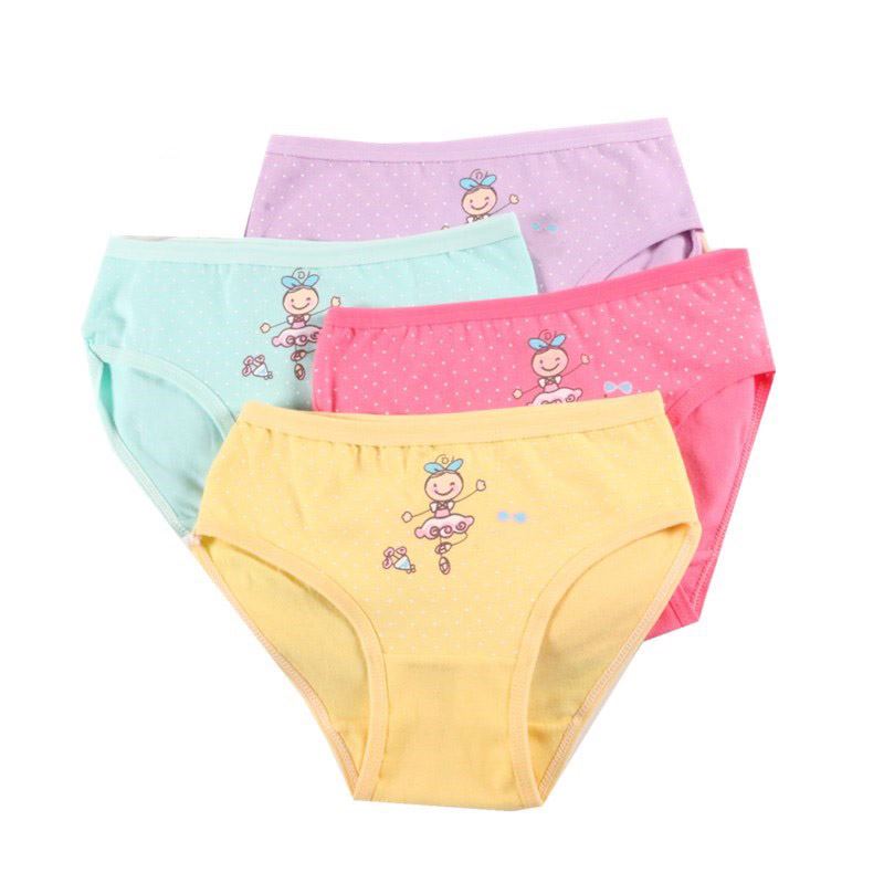 12 piezas/2 Ropa interior infantil de algodón 100% con estampado de lunares y dibujos animados en colores pastel para niñas.