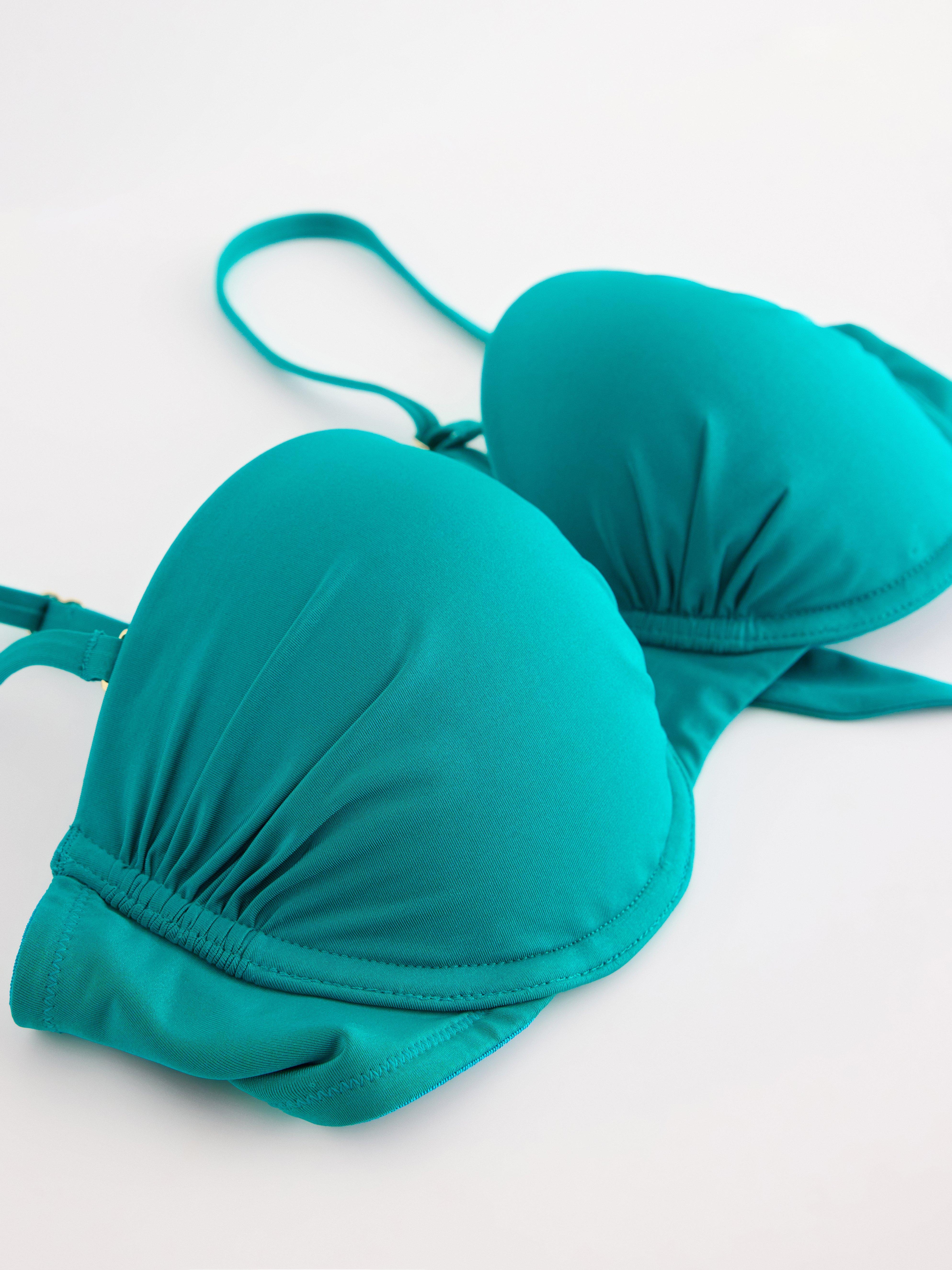 Top de bikini balconette acolchado con aros, color turquesa oscuro.