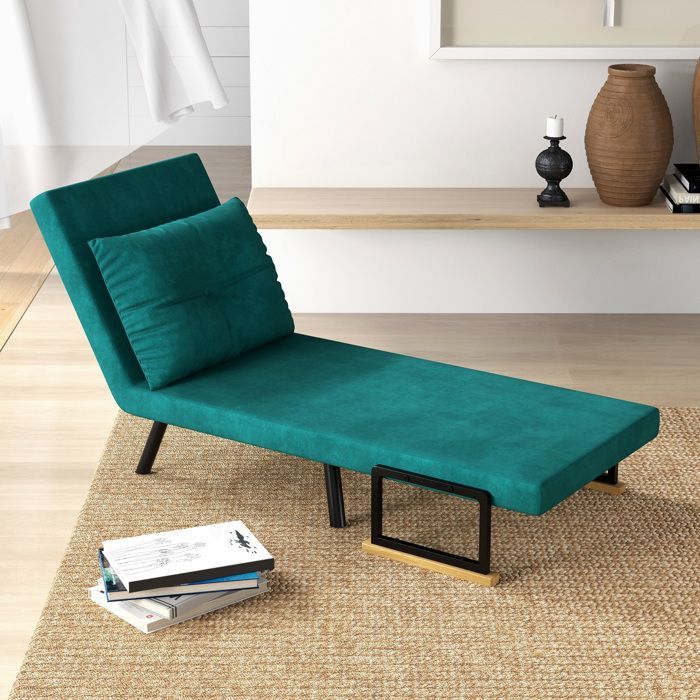 Sillón convertible - 1 plaza - HOMCOM - Sillón/cama 3 en 1 - Respaldo ajustable, almohada - Terciopelo - 63x73x81cm - Verde