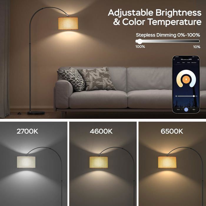 Modlicht Lampadaire Intelligent RGB | Compatible Alexa et Google Home, LED E27 9W, Couleur et Intensité Variables