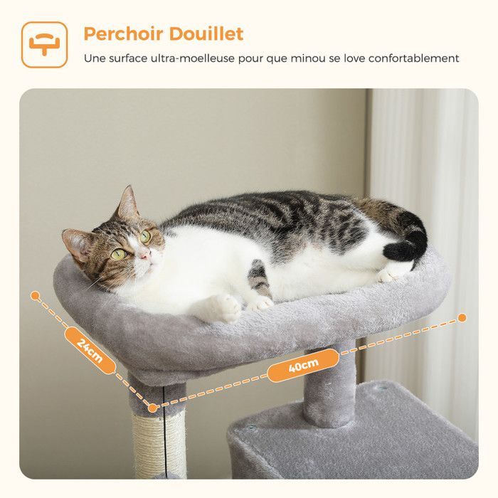 PAWZ Road krabpaal, ruim ontwerp, grote, stevige en stabiele hangmat met hangmat en prachtig kattenhuis - middelgroot, grijs, 116 cm