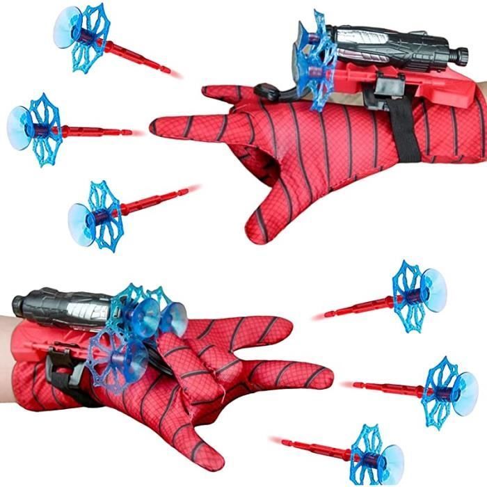 Juego de 2 guantes para lanzar dardos, guantes de plástico para cosplay, juguetes de muñeca con forma de araña, 2 lanzadores + 6 dardos + 2 guantes.