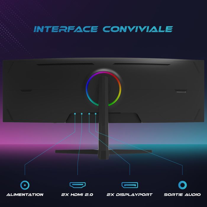 Vibox 49 Pouces 165Hz Écran Gaming Incurvé Ultra-Large  - DQHD, 1 ms, Adaptive Sync, HDMI et DisplayPort