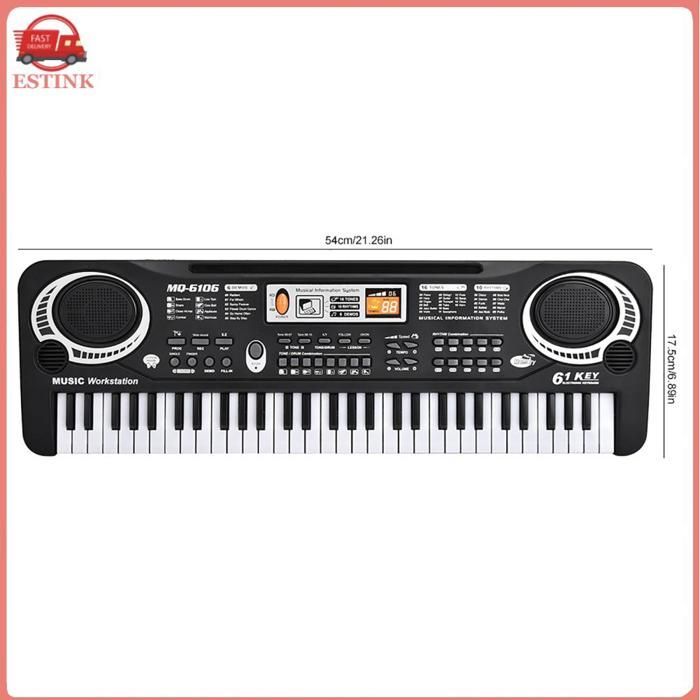 Piano eléctrico ESTANK, piano electrónico de 61 teclas, instrumento musical para niños, con micrófono, 6 canciones, juego de juguete.