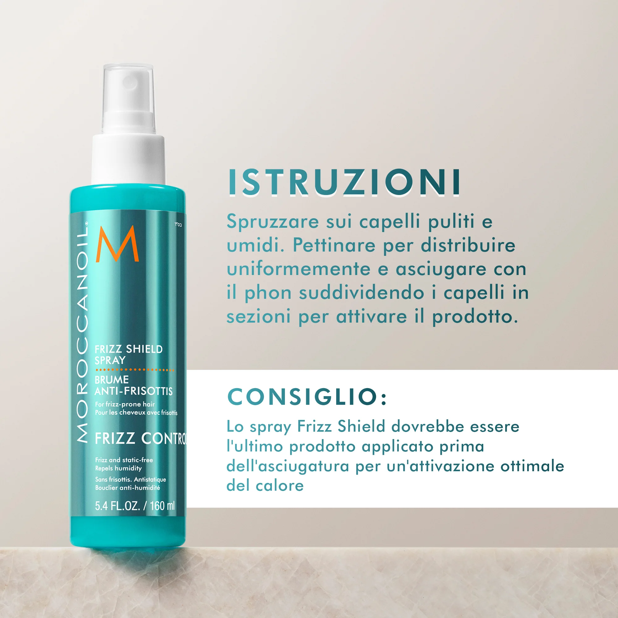 Frizz Control Frizz Shield Spray - Spray Termo Protettivo, Spray Capelli Styling & Finish