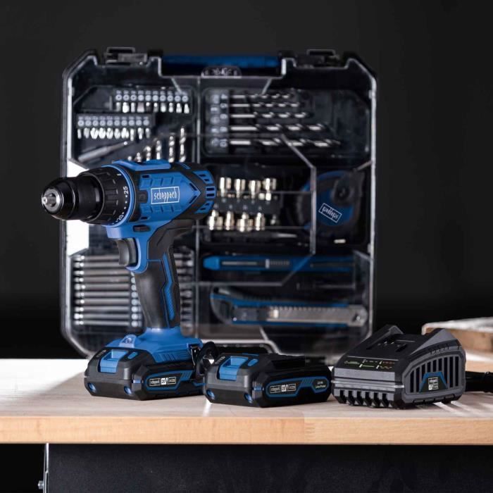 C-DTB74/2-X Cordless Drill Driver Kit - 50Nm, 13mm Chuck + 74 Accessories - SCHEPPACH 20V IXES + 2 x 2Ah Batteries + Charger