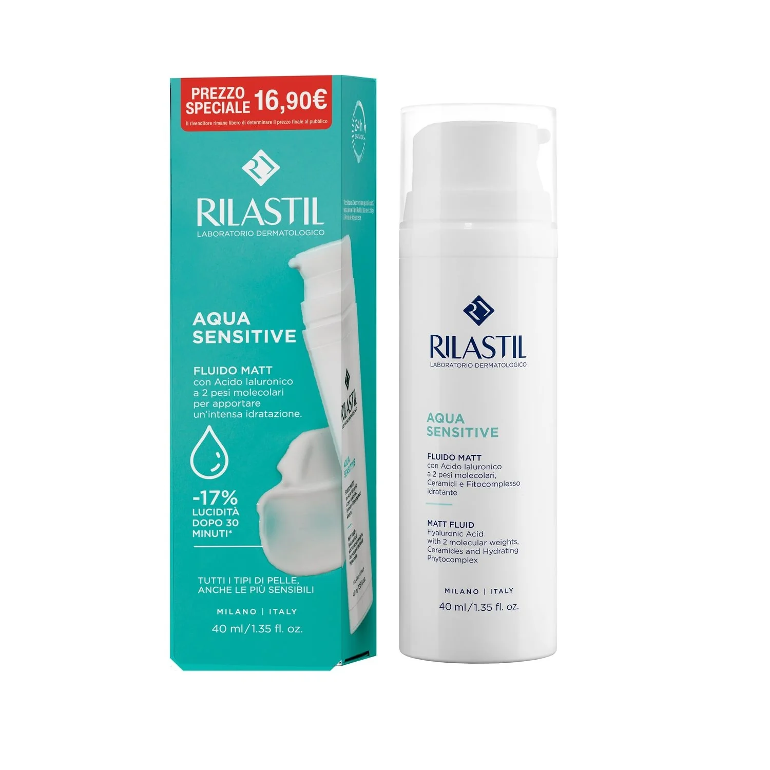 Aqua Sensitive - Fluido Matt - Tratt.viso 24 ore antimperfezioni, Fluido viso antimperfezioni