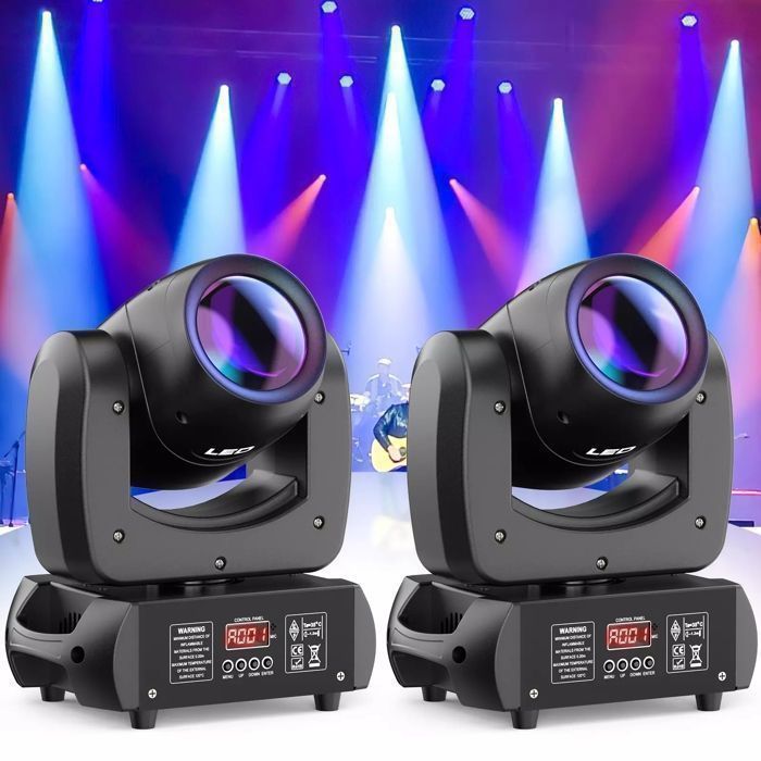 Efectos de iluminación para DJ UKing de 200 W - Cabeza móvil LED para DJ, haz de 8 gobos, 18 prismas, DMX, paquete de 2 - Luces de escenario para fiestas, discotecas y bodas