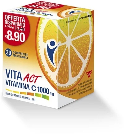 F&F Vita Act Vitamine C 1000 mg 30 kauwtabletten Voedingssupplement voor het immuunsysteem