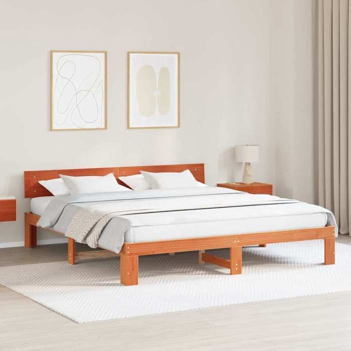 Cama doble CHIC para adultos - Estructura de cama de 200 x 200 cm, color marrón, madera maciza de pino #Sara22201