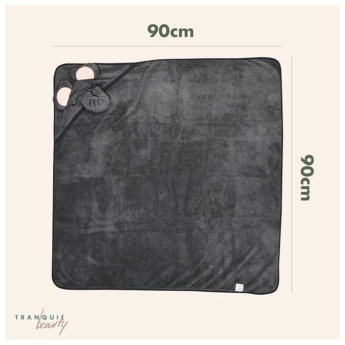 Toalla de baño con capucha para bebé con estampado de elefante gris, 90 cm.