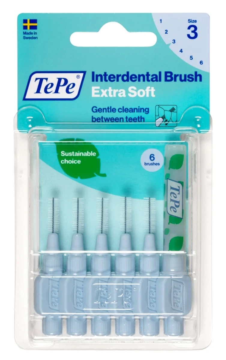 TEPE Extra Soft interdentale borstel blauw, maat ISO 3, voor het reinigen van de interdentale ruimtes.