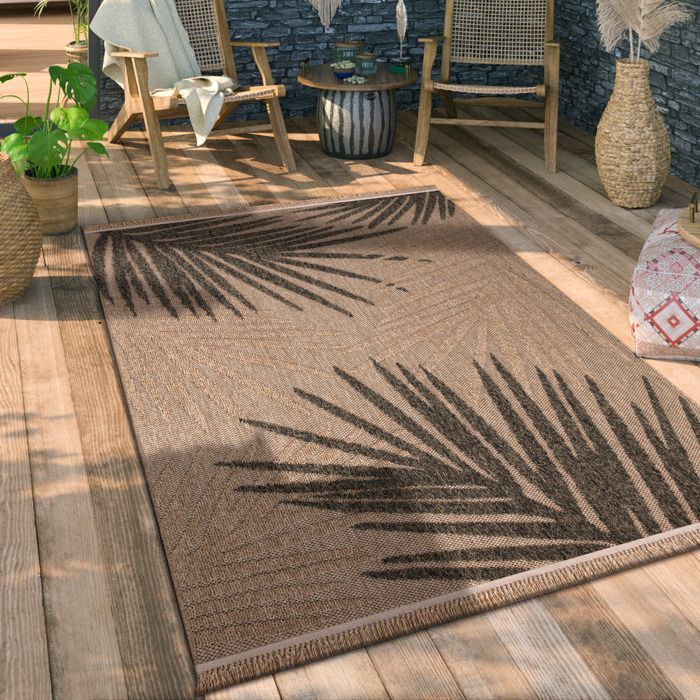 Alfombra de exterior Paco Home para salón o cocina, estampado floral bohemio, lavable a máquina, 3D beige/verde oscuro, 80x150 cm
