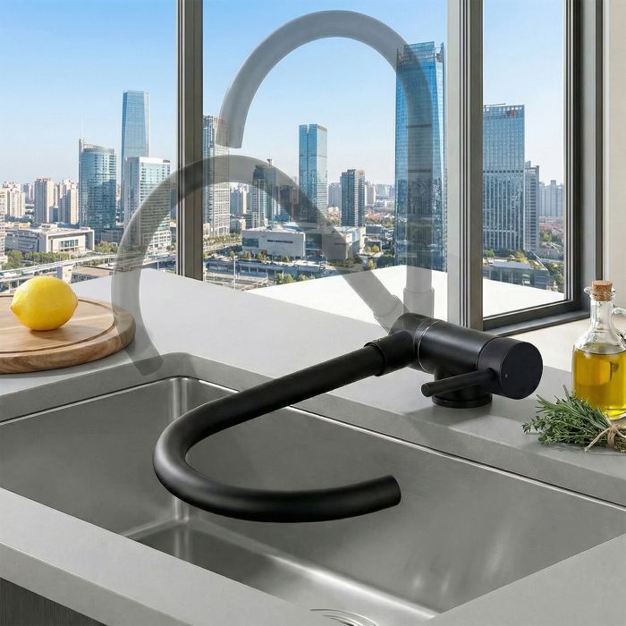 Rubinetto da cucina JULLYBATHEVY - Miscelatore - Pieghevole - Girevole a 360° - Miscelatore acqua calda e fredda - Nero