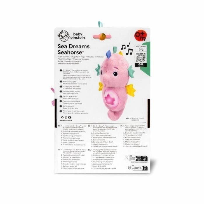 Lámpara de noche para bebé BABY EINSTEIN, peluche de caballito de mar rosa, responde al llanto del bebé, musical, luminosa, con ruido blanco y clip para chupete.