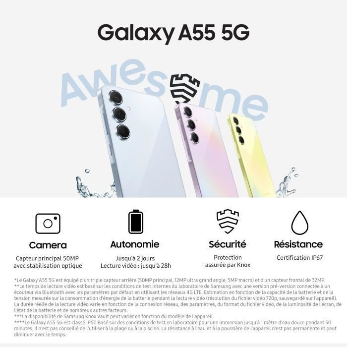 Smartphone Samsung Galaxy A55 de 128 GB, 5G, color azul medianoche.