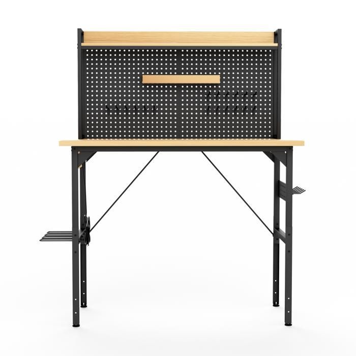 Banco de trabajo/taller de 120x60x155,5 cm, robusto, con ruedas, panel perforado, alimentación CA/USB, capacidad de 700 kg, para garaje/taller, color negro natural.