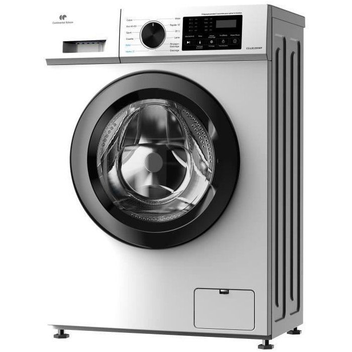 Lave-linge hublot CONTINENTAL EDISON CELL8120IWP - 8 kg - Induction - L60cm - 1200 trs / min - Classe A - Blanc hublot noir