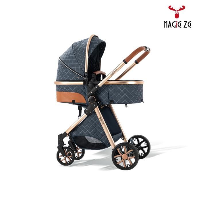 MagicZC 3-in-1 Kinderwagen, verstellbare Rückenlehne, 0-3 Jahre, faltbar, für Neugeborene, Blau