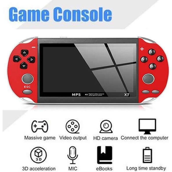 X7 Portable Gaming Console - Red - 300 Built-in Games - 4.3 Inch Screen