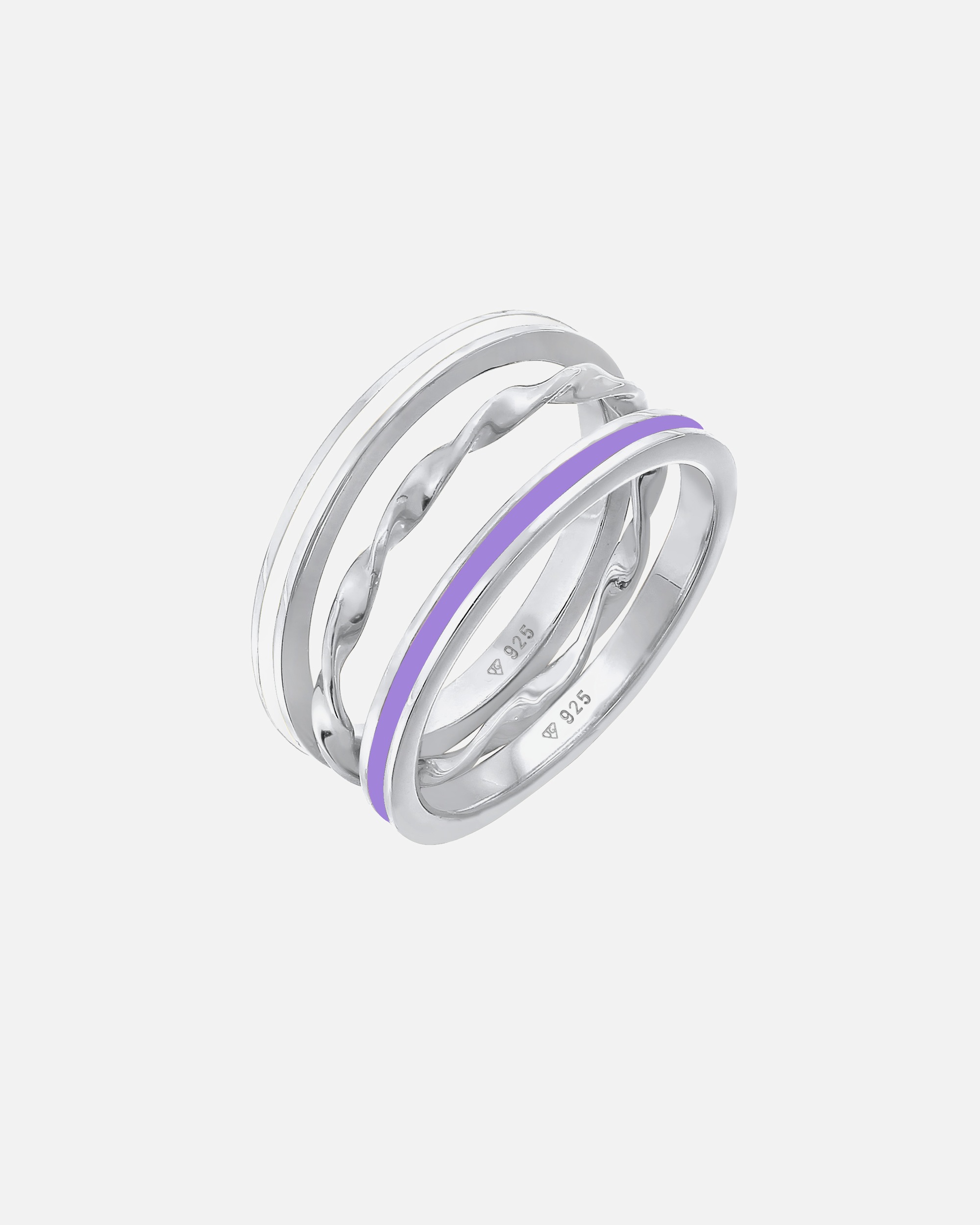 Elli Femmes Basique Trio Torsadé Set de 3 avec Émail Lilas en Argent Sterling 925