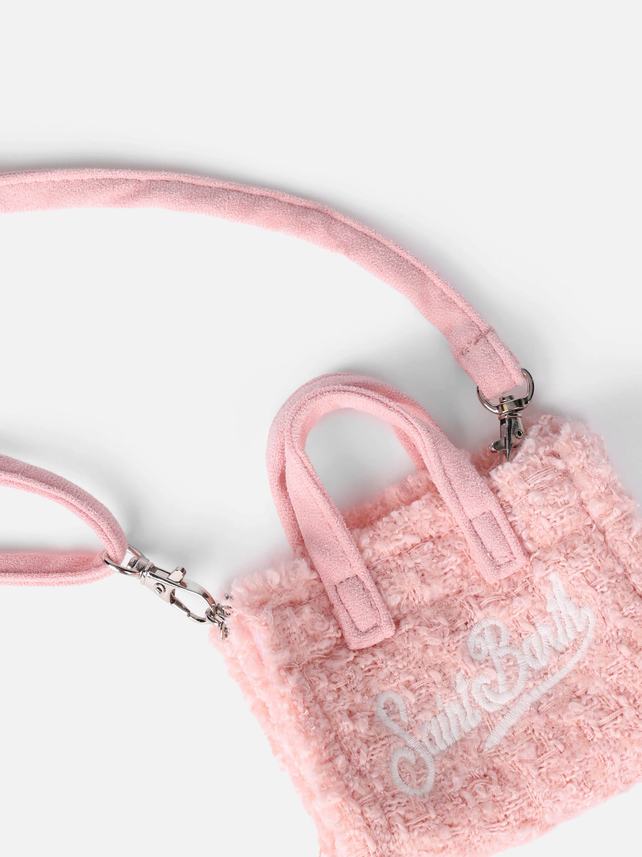 Chaveiro de tweed rosa com bordado do logotipo