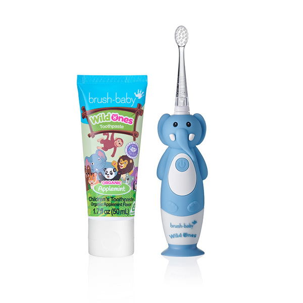 Periuță de dinți Brush Baby WildOnes-Elephant & Pastă de dinți cu mentă și măr