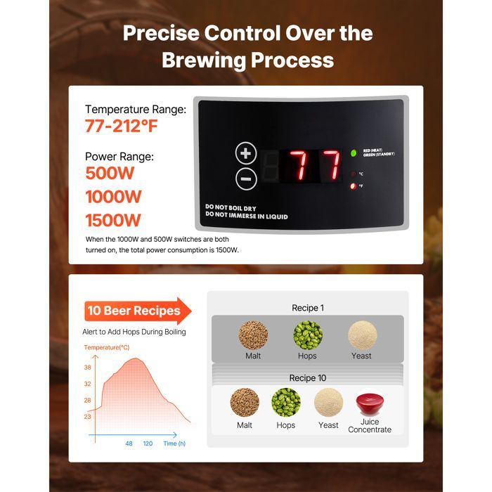 Sistema eléctrico para elaborar cerveza Duoku de 30 litros - Máquina para elaborar cerveza en casa, cuerpo de acero inoxidable 304