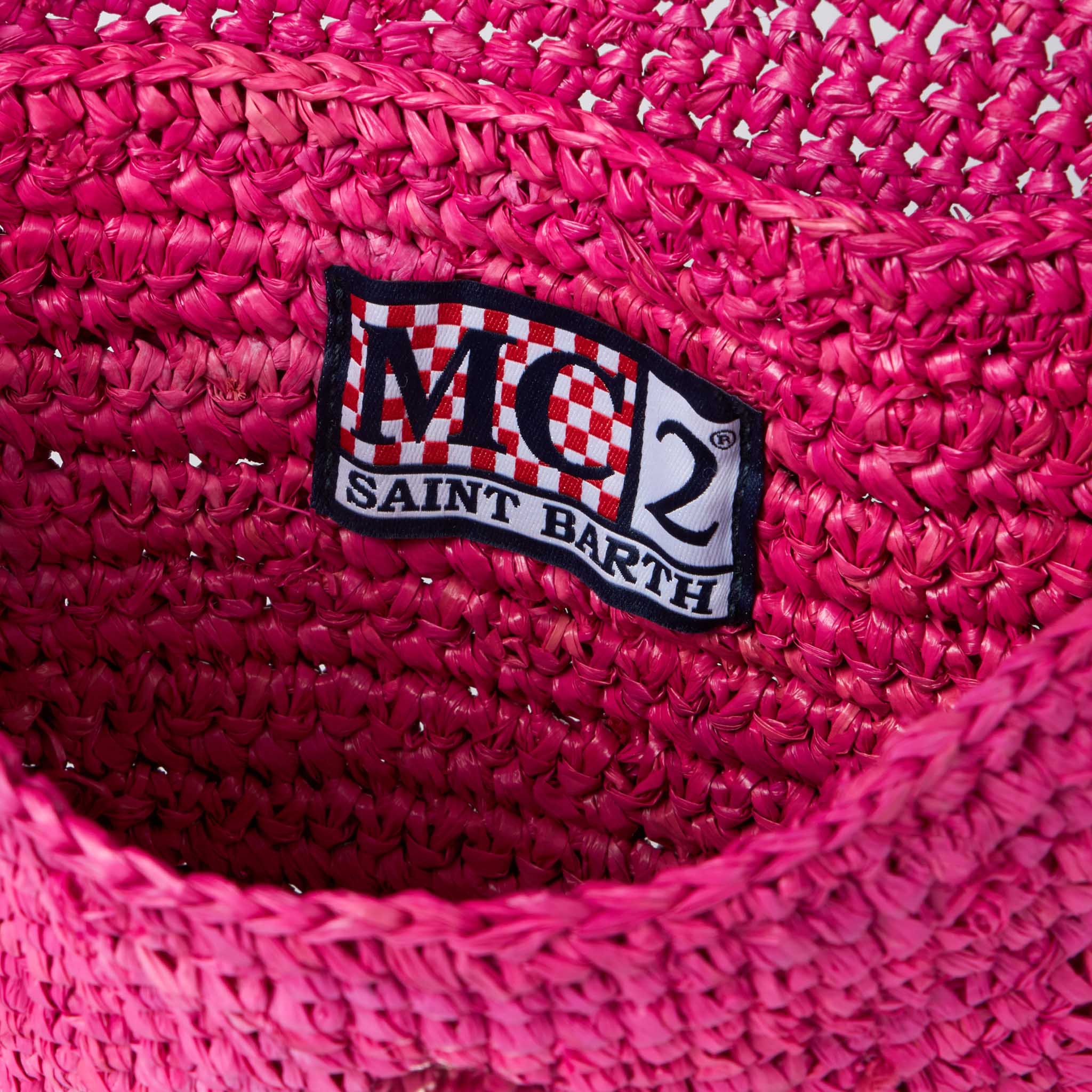 Raffia fuchsia etui met oranje Saint Barth-borduurwerk en polsbandje | MC2 Saint Barth