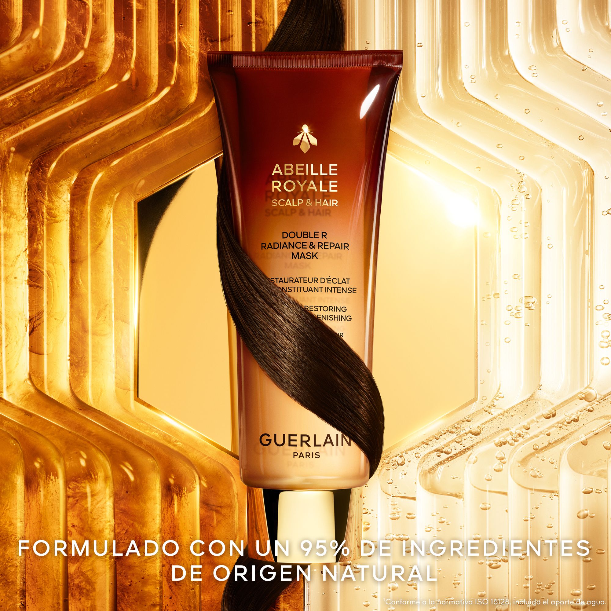 Abeille Royale galvas ādas un matu dubultā mirdzuma un atjaunojošā maska matu maskai Matu maskas