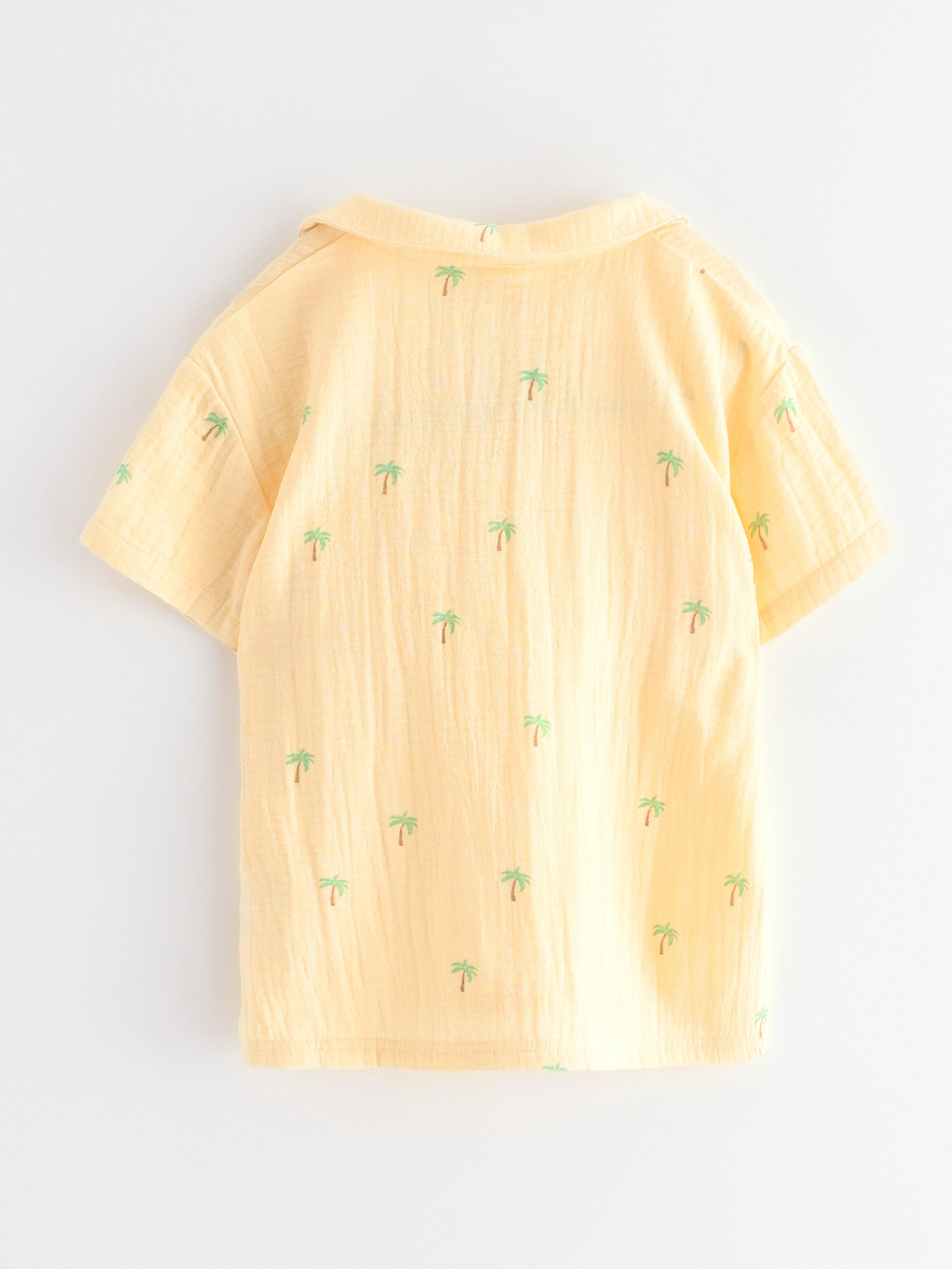 Camisa em tecido de algodão amarelo claro acinzentado