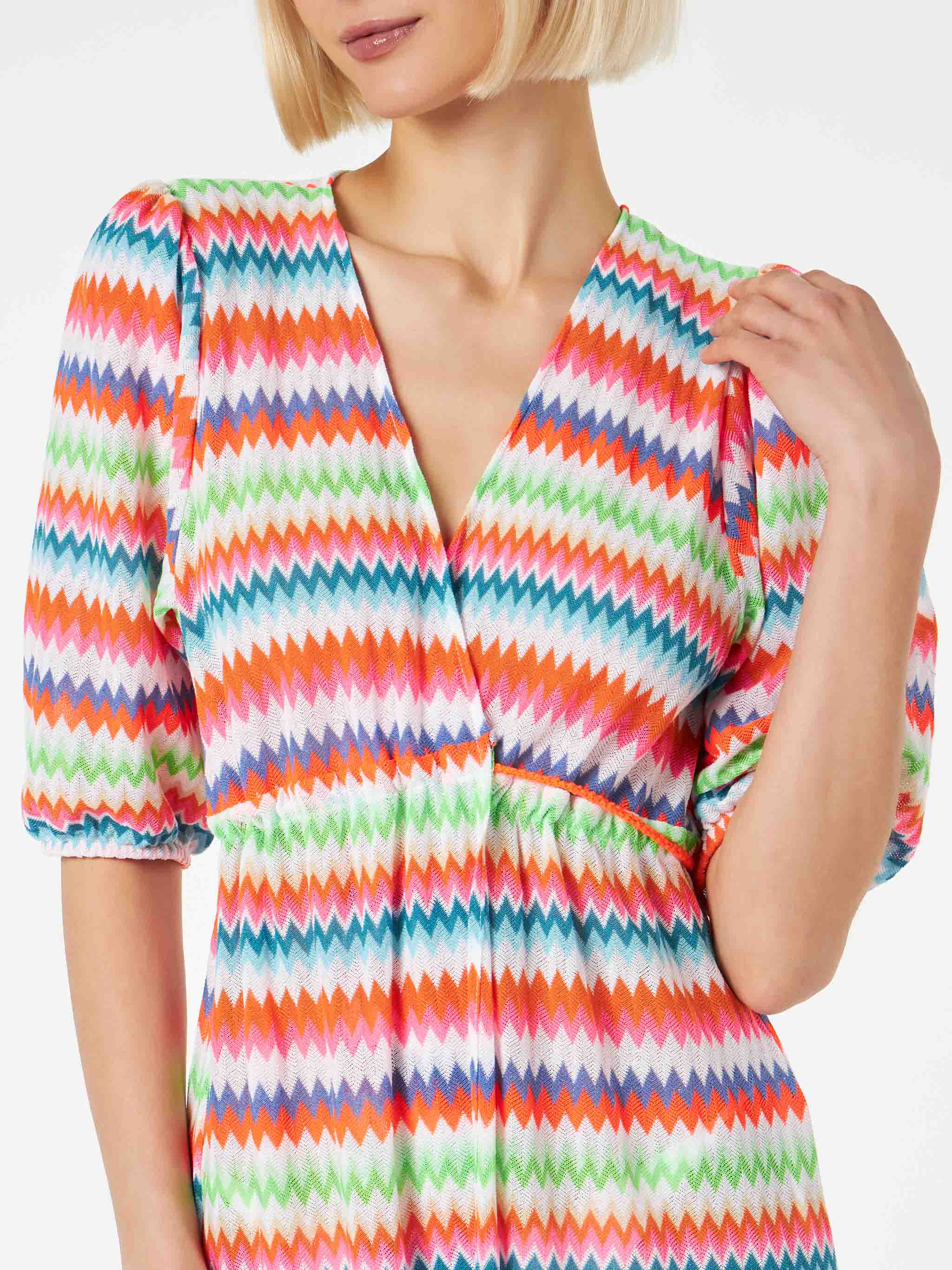 Abito lungo da spiaggia in maglia chevron