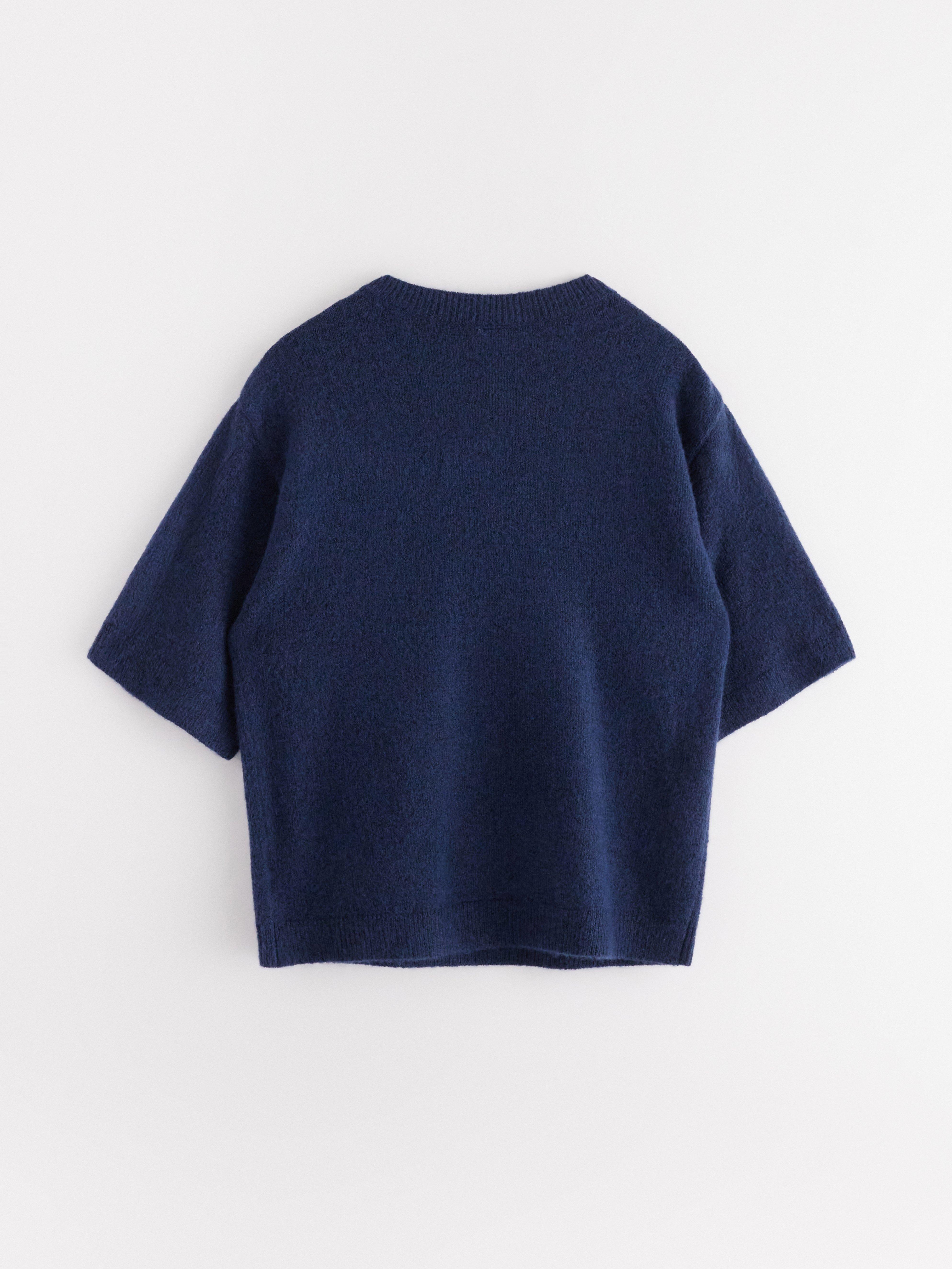 Jersey de punto de manga corta azul oscuro