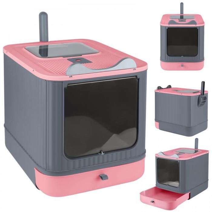 MIPAN. Arenero cerrado - Casita para gatos - Con pala - 44,5 x 36,5 x 34,5 cm - Rosa