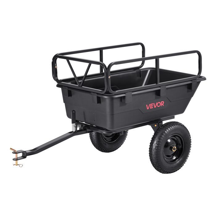 Remolque basculante VEVOR 283L - Remolque para tractor cortacésped - Jardín - Polietileno - Capacidad de carga 226,8 kg