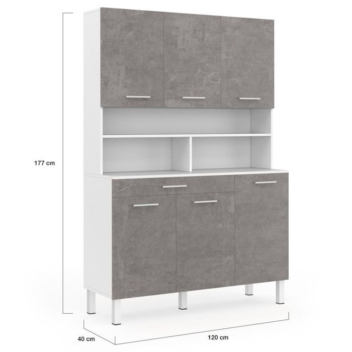 IDMARKET Buffet de cuisine 120 CM CINA 6 portes + tiroir blanc et effet béton