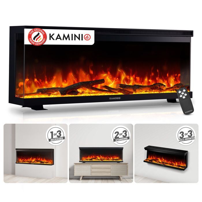 Chimenea eléctrica - KAMINIO - LEA - 3 en 1 - Vista panorámica - Control remoto - 12 colores