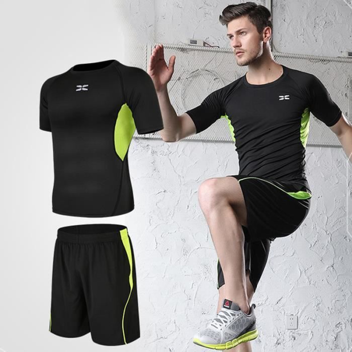 Conjunto deportivo de 2 piezas para hombre - Marca - Conjunto de verano para fitness y running - Verde