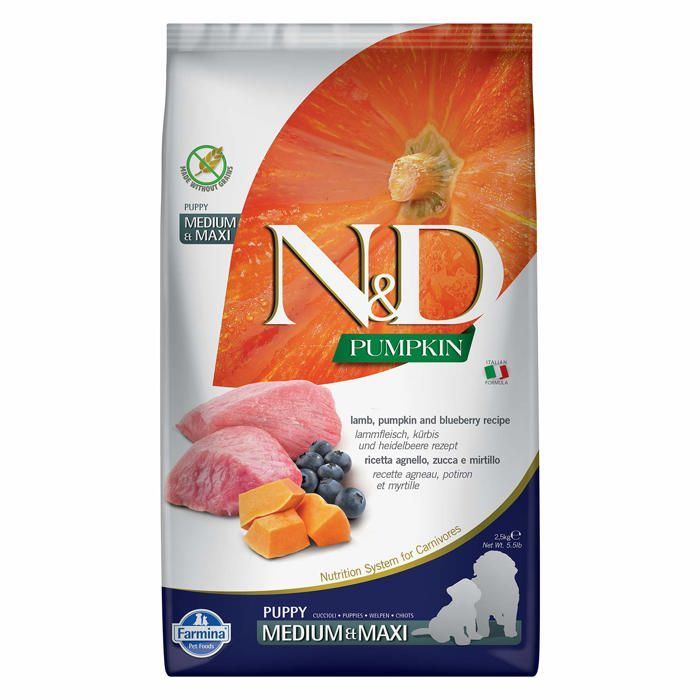 Alimento para perros - N&D - Calabaza, cordero y arándanos - Cachorros medianos y grandes - 2,5 kg