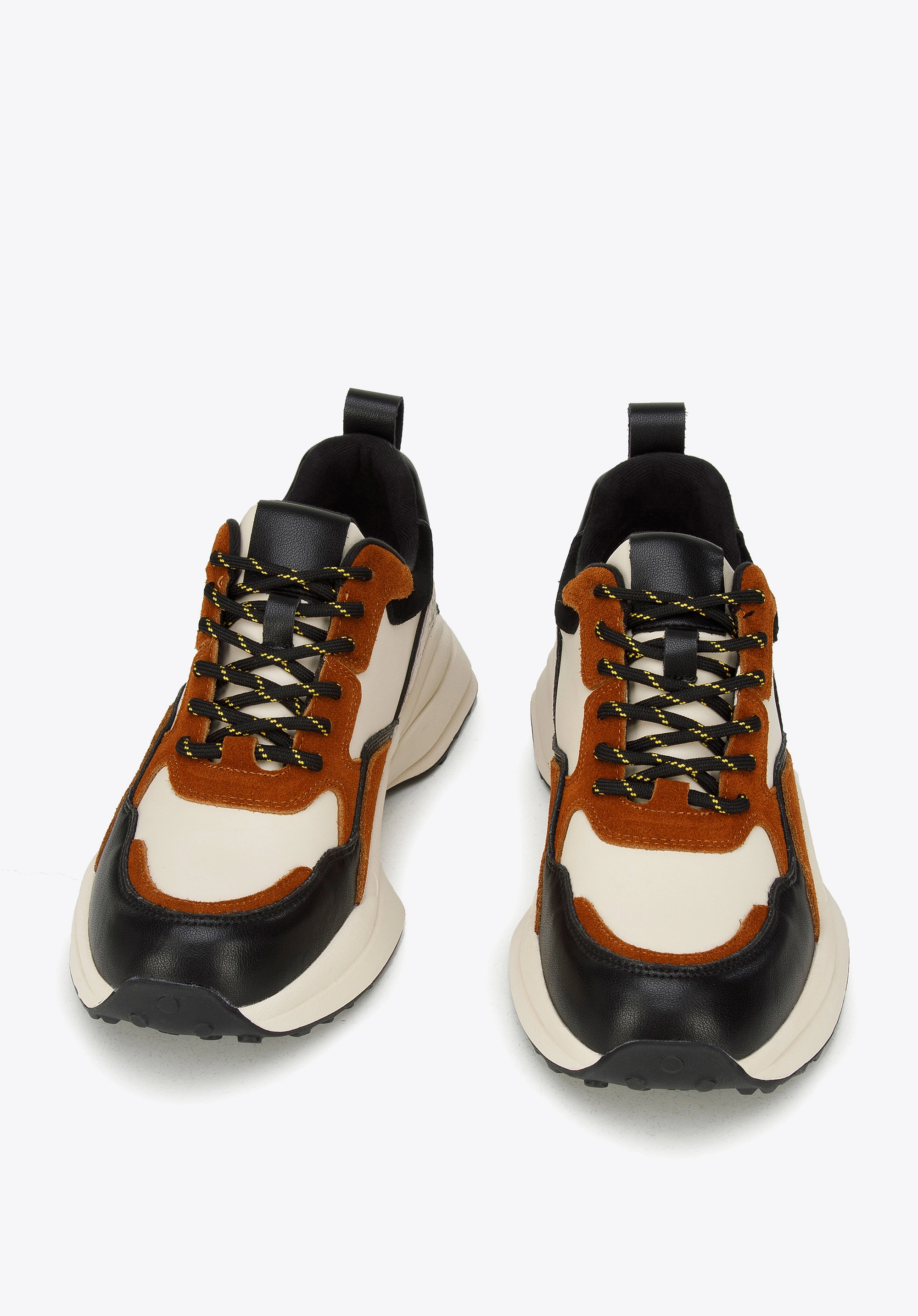 Damskie sneakersy z połyskującą wstawką brązowo-kremowe