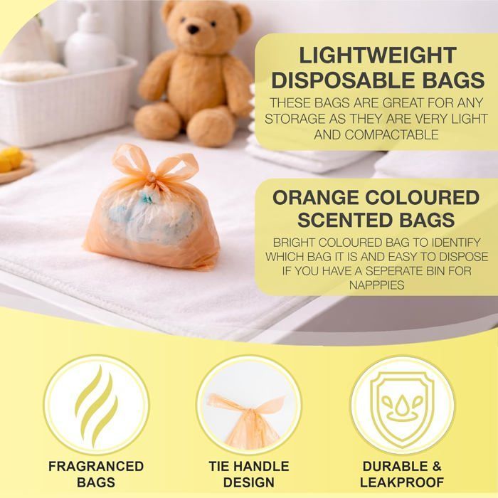 400 Bolsas para pañales coloridas con asas de lazo, perfumadas para eliminar olores, duraderas y a prueba de fugas, ligeras y perfectas para
