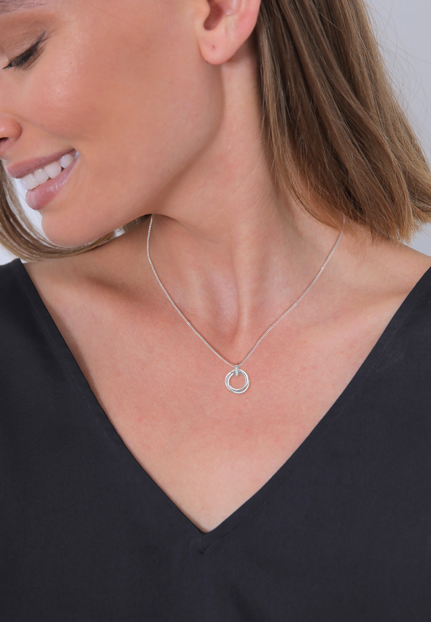 Elli DIAMONDS Femmes cercle pendentif trio avec diamant (0.025 ct.) en argent sterling 925