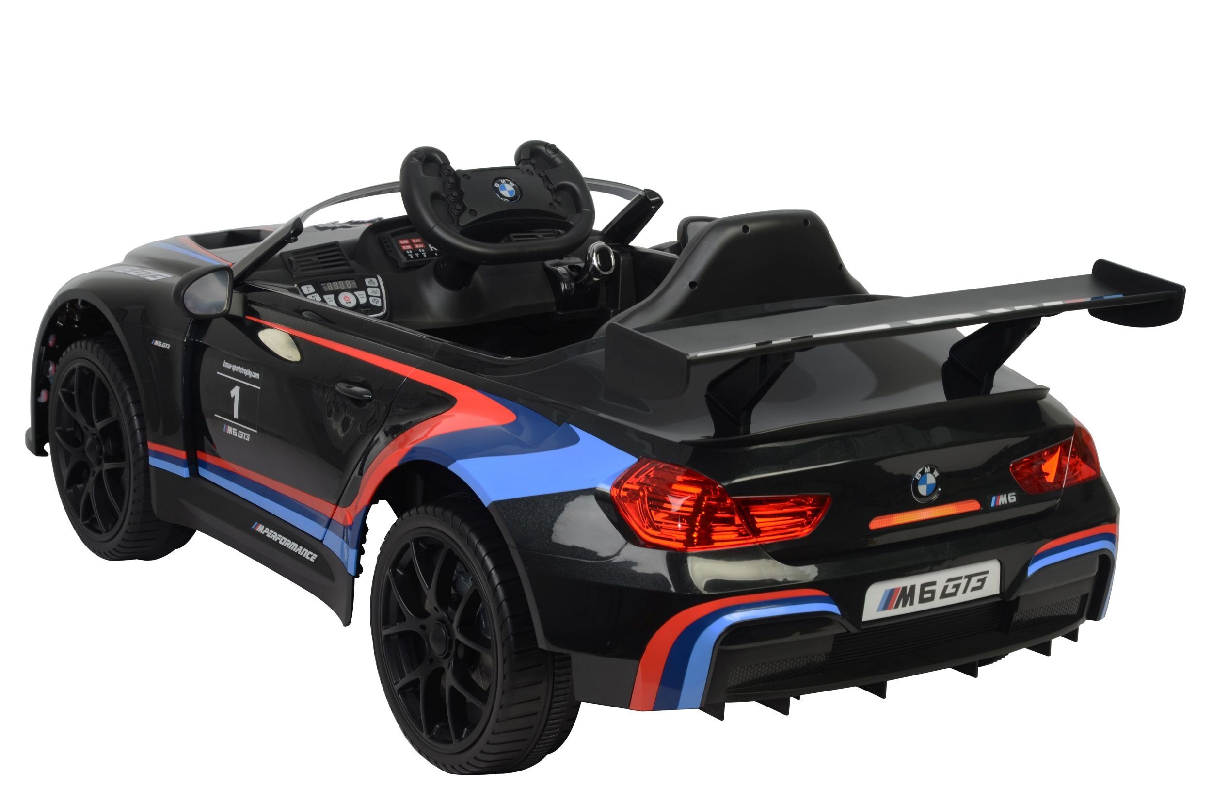 Spielzeugladen Elektrisches Kinderauto BMW M6 Sport GT3 mit Bluetooth, EVA-Ledersitz, Tragfähigkeit 35 kg, AUX/USB-Anschluss, MP3-Player, Hupe und Motorengeräusch am Lenkrad, Fernbedienung